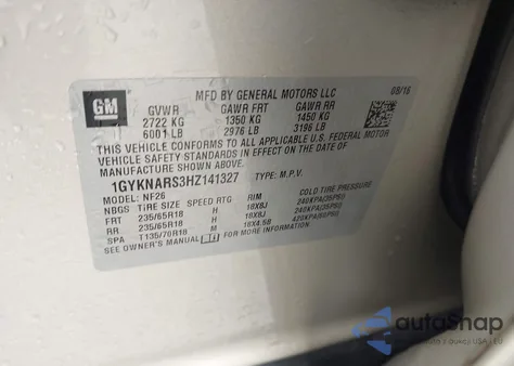 2017 Cadillac Xt5 Standard z USA, uszkodzony, nr VIN 1GYKNARS3HZ141327